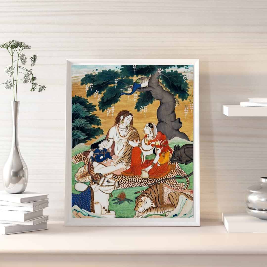 Lord Shiva with his family | Miniature painting