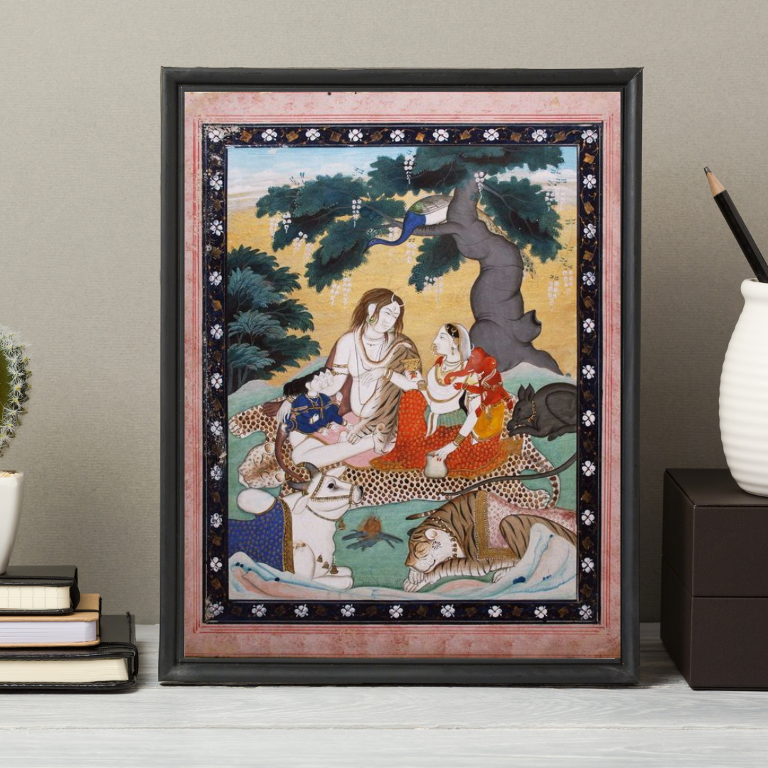 Lord Shiva with his family | Miniature painting