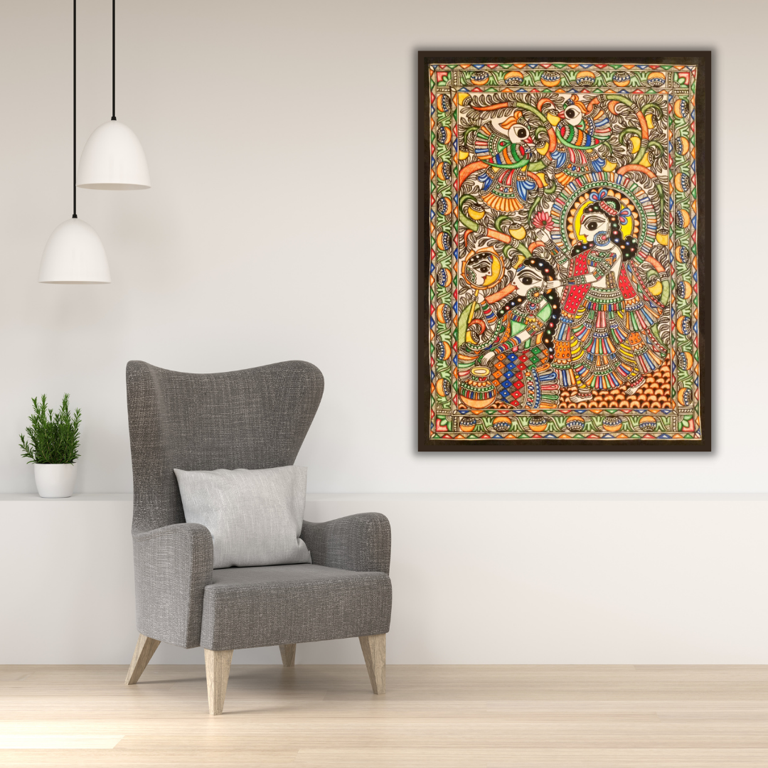 Radha - Krishna (Shringar Scene) | Madhubani painting