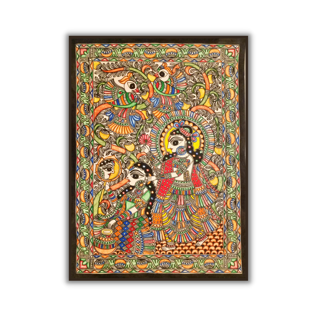 Radha - Krishna (Shringar Scene) | Madhubani painting